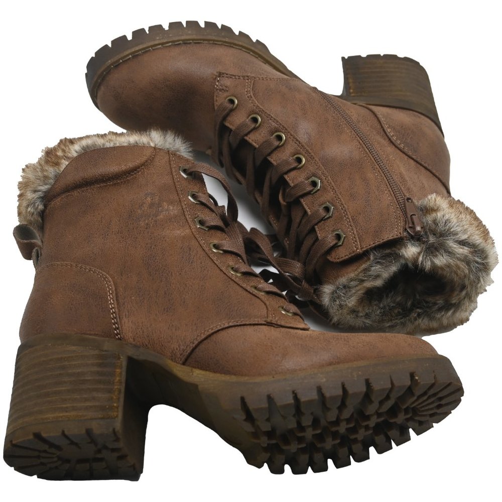 Steve Madden Brown Faux-Fur Lace-Up Ankle Booties